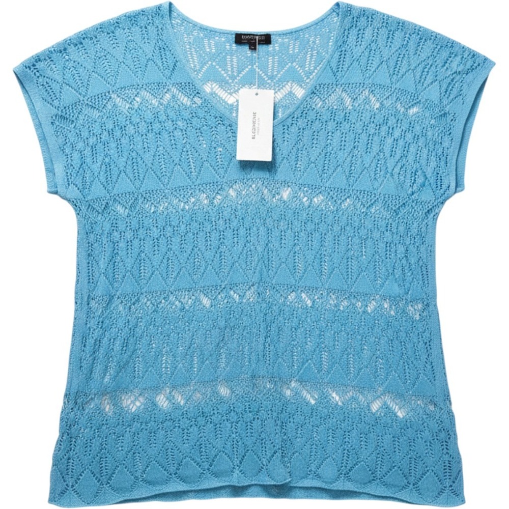 BloomChic Blue Pointelle Open Knit V-Neck Cap Sleeve Top Womens Size 12 NEW
